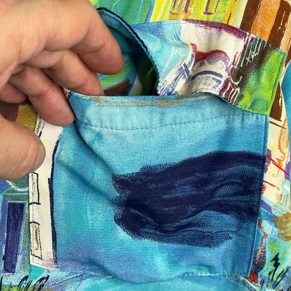 Vintage 90s Top 2X Coastal Venice Style Art To Wear Impressionist Shacket Travel - Picture 5 of 14